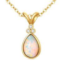 wholesale 14k Gold Opal Pendant Necklace With Lab Diamond Accents-Pear Opal