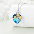wholesale 925 Sterling Silver Heart-Shaped Sunflower Urn Keepsake Locket Necklace with Blue Crystal and Funnel Gift Set-0-3