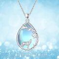 wholesale 925 Sterling Silver Blue Moonstone Howling Wolf Pendant Necklace-0-5