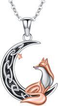 wholesale 925 Sterling Silver Fox in the Moonlight Pendant Necklace with Rose Gold Accents and Black Enamel Details-0-0