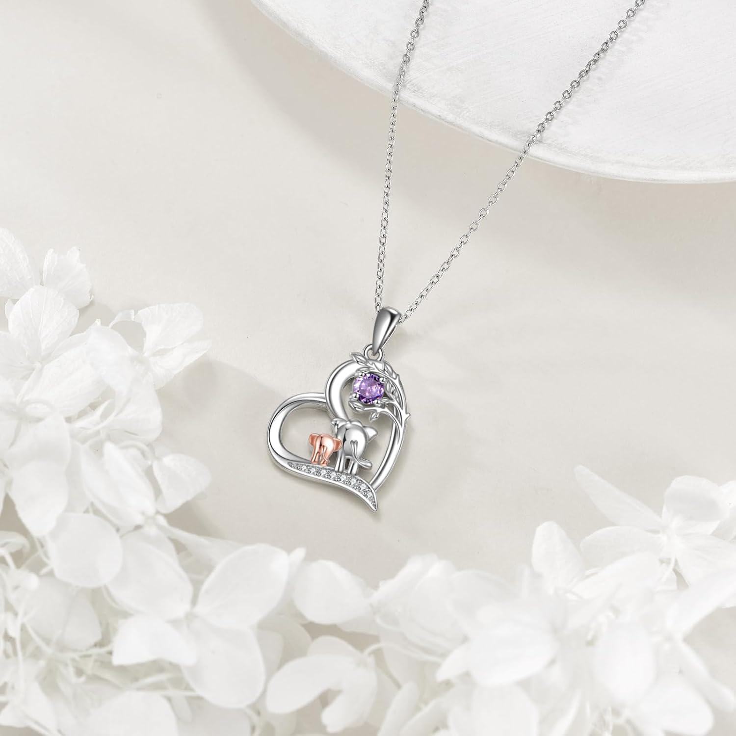  Sterling Silver Birthstone Elephant Pendant Necklace Cute Animal Jewelry Gift for Women Mom Wife -0-3