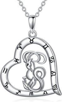 wholesale Sterling Silver Zodiac Necklace with 12 Constellations Horoscope Heart Pendant for Women-01-Capricorn Necklace(12.22-01.19)-01-Capricorn Necklace(12.22-01.19)