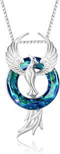 wholesale 925 Sterling Silver Blue Crystal Phoenix Pendant Necklaces for Women Girls Gifts Jewelry Accessories-0-0