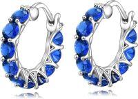 wholesale 925 Sterling Silver Blue Crystal Antler Hoop Earrings for Women-B-Zircon Hoop-B-Zircon Hoop