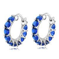 wholesale 925 Sterling Silver Blue Crystal Hoop Earrings-B-Zircon Hoop-B-Zircon Hoop