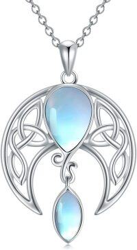 wholesale Sterling Silver Birthstone Crystal Celtic Moon Goddess Pendant-06_Simulated Moonstone