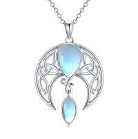 wholesale 925 Sterling Silver Blue Crystal Moon Pendant Necklace Wholesale With Celtic Knot Design-06_Simulated Moonstone