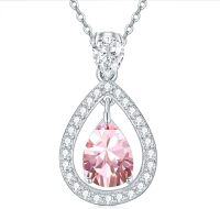 wholesale 925 Sterling Silver Zirconia Birthstone Teardrop Pendant Necklace for Women-October