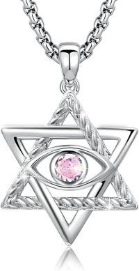 wholesale 925 Sterling Silver Star of David Evil Eye Pendant with Birthstone-A10-October