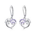 wholesale 925 Sterling Silver Purple Crystal Dolphin Wave Stud Earrings for Women-0-0