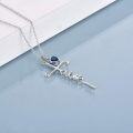 wholesale 925 Sterling Silver Faith Cross Necklace with Simulated Sapphire Birthstone Pendant for September-0-4