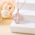 wholesale Rose Gold 925 Sterling Silver Four-Leaf Clover Necklace with Pearls and Cubic Zirconia-0-1