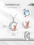 wholesale 925 Sterling Silver Rose Gold Cat on Crescent Moon with Blue Stone and Pentagram Necklace-0-1