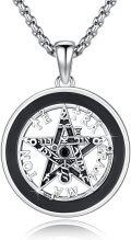 wholesale 925 Sterling Silver Black Enamel Pentagram Necklace for Women and Men-0-0