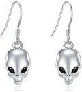 wholesale 925 Sterling Silver Alien Skull Head Drop Earrings Gothic Punk Style Jewelry for Women Girls Gifts 4cm Long-0-0