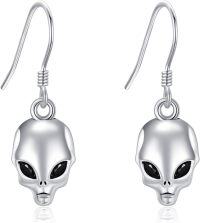 wholesale 925 Sterling Silver Alien Skull Head Drop Earrings Gothic Punk Style Jewelry for Women Girls Gifts 4cm Long-Alien