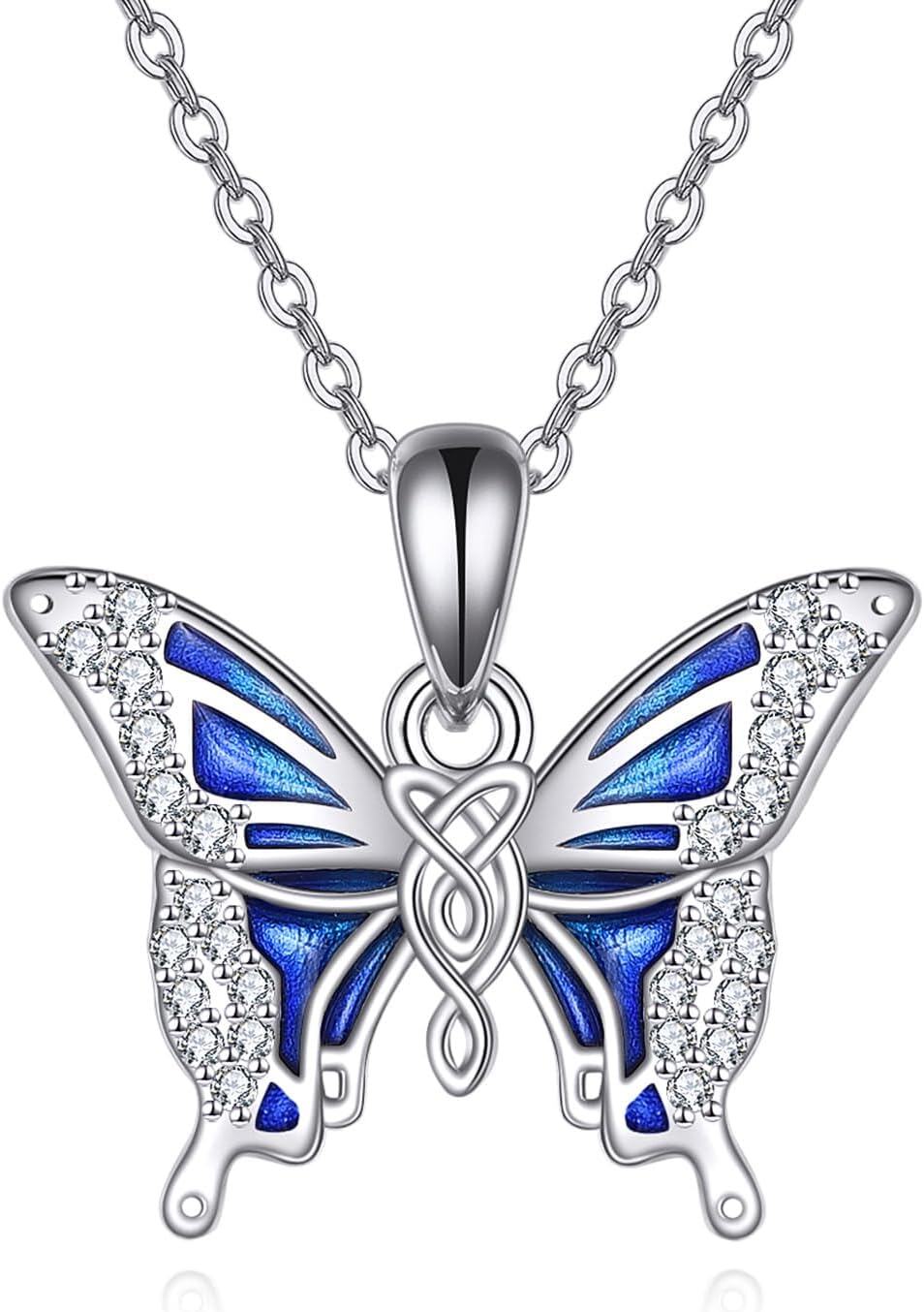 Sterling Silver Stone Animal Jewelry Heart Cow Cat Axolotl Butterfly Necklace for Women Birthday-0-0
