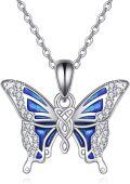 wholesale 925 Sterling Silver Blue Enamel Butterfly Pendant Necklaces for Women Gifts-0-0
