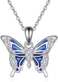 wholesale 925 Sterling Silver Blue Enamel Butterfly Pendant Necklaces for Women Gifts-Butterfly Necklace