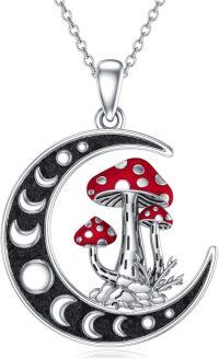 wholesale 925 Sterling Silver & Red Resin Moon Phase Magical Mushroom Necklace for Women-Moon Phase Mushroom