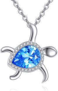 wholesale 925 Sterling Silver Blue CZ Turtle Pendant Necklace for Women Girls  48cm Chain Length-Sea Turtle