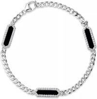 wholesale 925 Sterling Silver CZ Black Onyx Cuban Link Bracelet 7-25cm 5mm-Black Onyx