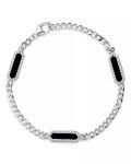 wholesale 925 Sterling Silver CZ Black Onyx Cuban Link Bracelet 7-25cm 5mm-0-0