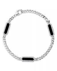wholesale 925 Sterling Silver CZ Black Onyx Cuban Link Bracelet 7-25cm 5mm-Black Onyx