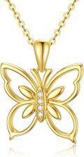 wholesale 14K Gold Natural Diamond Butterfly Pendant Necklace 16+2 inch Chain for Women-0-0