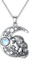 wholesale 925 Sterling Silver Wolf & Cub Moonstone Pendant Necklaces for Women Girls  Ideas-0-0