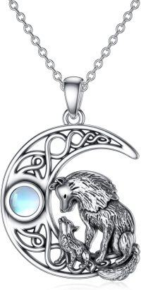 wholesale 925 Sterling Silver Wolf & Cub Moonstone Pendant Necklaces for Women Girls  Ideas-Wolf