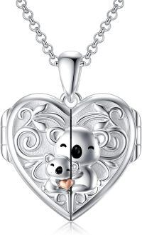 wholesale 925 Sterling Silver Heart Locket Necklace Wholesale Father Daughter Walk Together Photo Frame-07-Koala Mother Daughter Locket-07-Koala Mother Daughter Locket+ Photo