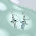 wholesale 925 Sterling Silver Green Shell Inlay Jesus Cross Dangle Earrings for Women and Men Christian Crucifix -0-2