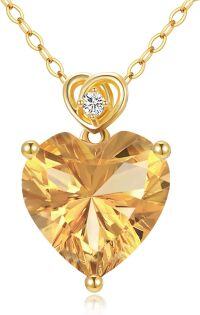 wholesale 14K Gold 3Ct Heart Cut Created Birthstone Love Heart Necklace for Women-A11:November-Citrine