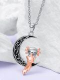 wholesale 925 Sterling Silver Cute Moon And Axolotl Pendant Necklace-0-1