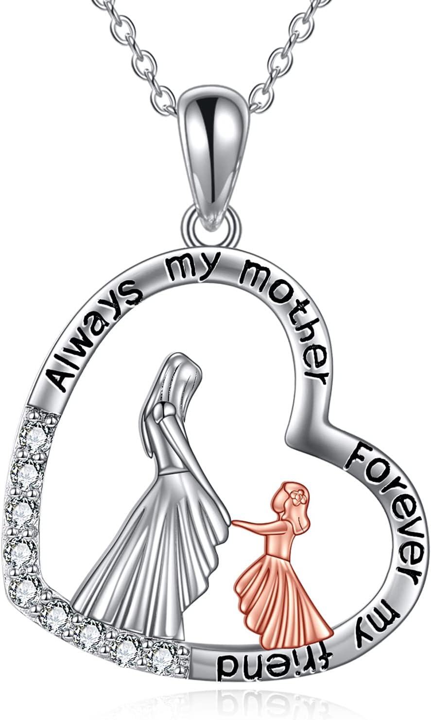 Sterling Silver Stone Mother Daughter Necklace Gift for Mom-T-mother and daughter