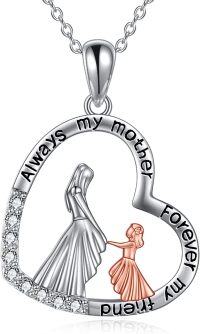 wholesale 925 Sterling Silver Heart-Shaped Pendant with Cubic Zirconia and Engraved Message Always My Mother Forever My Friend - Perfect Gift for Mom (Necklace)-T-mother and daughter