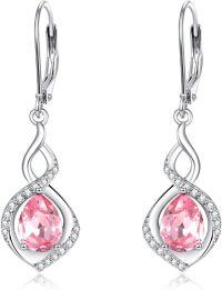 wholesale 925 Sterling Silver Infinity Birthstone Dangle Earrings for Women-10 Oct