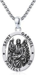 wholesale 925 Sterling Silver Angel Gabriel Protect Medal Necklace Pendant Amulet -0-0