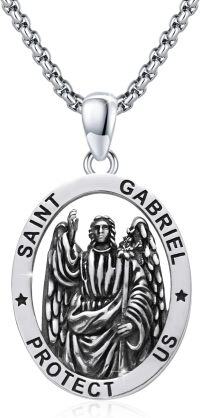 wholesale 925 Sterling Silver Angel Gabriel Protect Medal Necklace Pendant Amulet -30a-St Gabriel-30a-St Gabriel