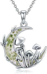 wholesale 925 Sterling Silver Moon Mushroom Pendant Necklace for Women Gifts-01-Moss Agate