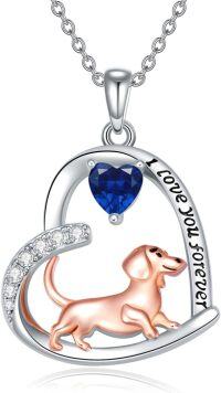 wholesale Sterling Silver Birthstone Dachshund Necklace Dog Lover Gift-1-09-September