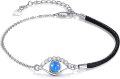 wholesale  925 Sterling Silver Opal Evil Eye Bracelet for Couples, Hypoallergenic Leather & Chain Design, Protection Jewelry Gift for Women-0-0