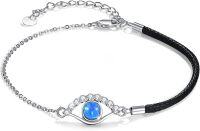 wholesale  925 Sterling Silver Opal Evil Eye Bracelet for Couples, Hypoallergenic Leather & Chain Design, Protection Jewelry Gift for Women-Evil Eye Bracelet-01