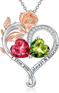 wholesale Sterling Silver Rose Quartz Heart Birthstone Necklace for Women Valentine s Day Gift-07-08-Jul-Aug Birhstones