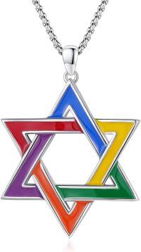 wholesale 925 Sterling Silver Rainbow Star of David Necklace LGBTQ+ Pride Jewelry-Star of David