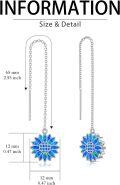 wholesale 925 Sterling Silver Blue Opal Flower Threader Drop Dangle Earrings Gift for Women Girls-0-3
