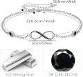 wholesale 925 Sterling Silver Women's Infinity Ankle Anklet with Black CZ and Adjustable Chain Length-0-2