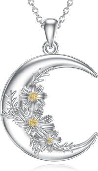 wholesale  Sterling Silver Moon Pendant Birth Flower Necklace for Women -10-Oct-Cosmos