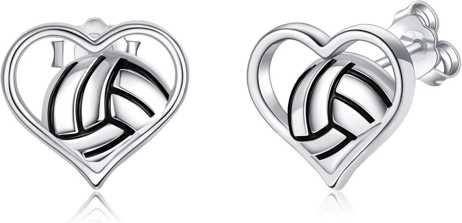 Sterling Silver Sport Stud Earrings for Women Girls Volleyball Football Jewelry Gift-0-0